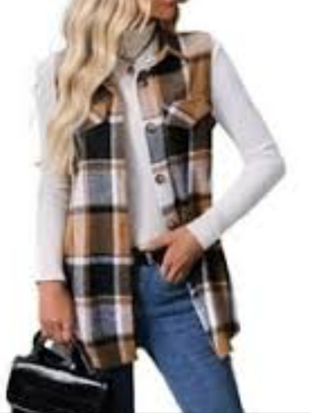 Sleeveless Plaid Button-Front Vest in Mustard and Black